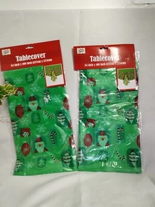 2 Vintage Christmas House Table Covers With Santa & Candy Canes 54" x 108' - Picture 1 of 8