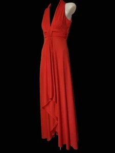 60,s Orig Red Halter Neck Styled Jersey Maxi.Fab! Bust 34”,W24” - Picture 1 of 7