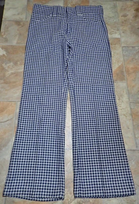 Pantalones hippies vintage años 70 acampanados fondo guinga cuadros 29x25 para reparación/piezas Foto 1 de 4