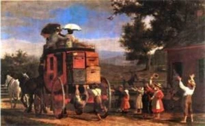 Stagecoach pulling away - print decal sticker trunk liner paper chest steamer - Foto 1 di 1