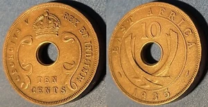 East Africa 1935 10 Cents - George V KM-19 Bronze XF+ #97 - US Seller - Picture 1 of 2