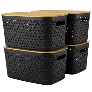 Plastic Storage Bins With Bamboo Lids Set Of 4 Pantry Organization And Storage C - Picture 1 of 6