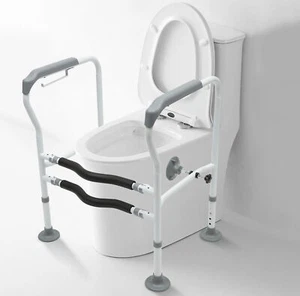 Toilet Frame Grab Bars Safety Rail Seat Handicap Assist Senior Arm Rest White US - Picture 1 of 19