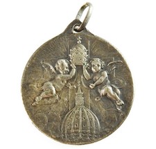 1925 Holy Year Medal Vintage Pendant Large Pope Pius XI Angels Cherubs Pape Pie