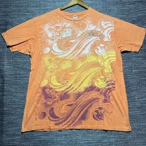 Ed Hardy Y2K T Shirt Men's 2XL Orange Short Sleeve Dragon - Picture 1 of 15