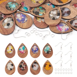16Pcs Teardrop Resin Wood Pendants For DIY Earring Making Kits 5~38x5~25.5mm - Picture 1 of 8
