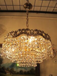 Antique Vintage French Basket style Real swarovski Crystal Chandelier Lamp Light