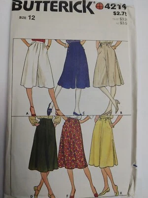 Skirt Culottes 12 Butterick 4214 Sewing Pattern UC FF VTG 80s Wide Leg Gaucho - Image 1 of 4