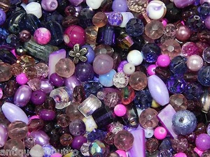 NEW 8/oz Purple / lavender / Mauve GLASS LOOSE BEADS Random MIXED LOT 6mm-15mm - Picture 1 of 11