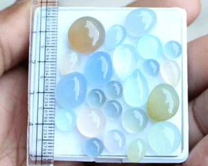 58.60 Ct Natural Aquamarine Onyx Chalcedony Round Cabochon Gemstone - Picture 1 of 3