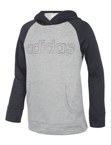 Adidas Girls' (Kid) Black/Grey Color Block Logo Hoodie (AA4581-001) Size 6 - Picture 1 of 3