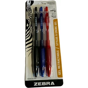 Zebra Gel Retractable Pen 0.7mm Assorted Ink Red Black Blue Set Of 3 new - Picture 1 of 2
