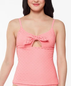 JESSICA SIMPSON Sweet Tooth Solids Tie Front Tankini Top sz L Large Swimwear - Picture 1 of 2