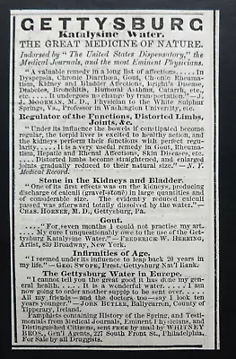 RARE 1873 Antique Ad - Gettysburg Spring KATALYSINE WATER Quack Medicine PA Vtg • 13.48$