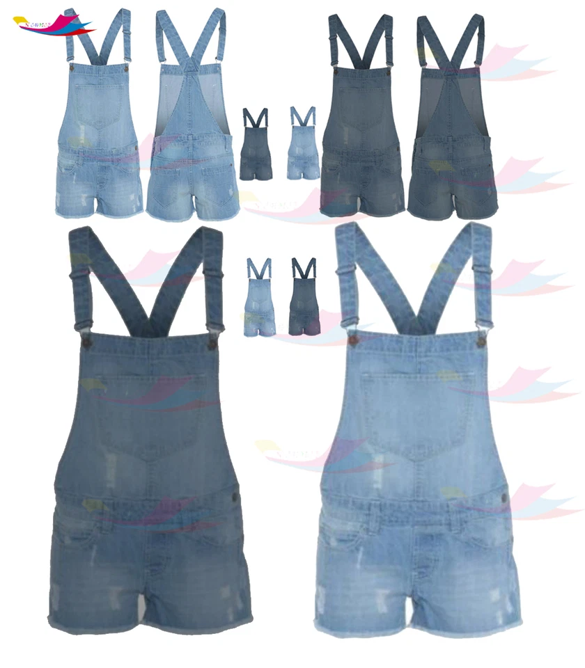 New Womens Dungaree Denim Jeans lot Short Jumpsuit Play-suit kid Dungaree 8-18 - Image 1 of 1
