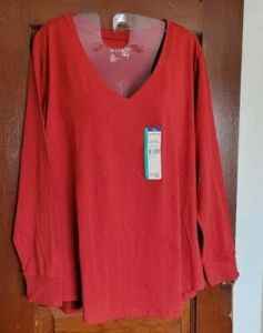 NUEVO CON ETIQUETAS TERRA & SKY Mujer 0X 14W Rojo Manga Larga Cuello en V Camisa Semi Ajustada - Imagen 1 de 4