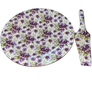 Cake Plate/Server Formalities by Baum Bros Purple Pansies Chintz 10 3/4" - Picture 1 of 5