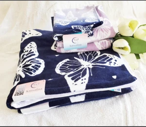 BUTTERFLY LUXURY 100% COTTON VELOUR 5PC TOWEL SET BY KASSAFINA NWT GIFT - Picture 1 of 7