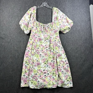 BCBGeneration Dress Women's 16 White Garden Puff Sleeve Floral Sundress - Picture 1 of 10