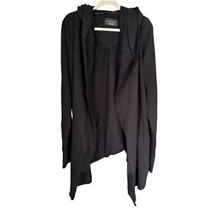 Zara Man Sz M Black Open Front Duster Cardigan Hooded Draped Streetwear Cotton