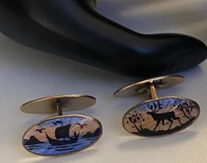 Vtg Signed David Anderson Silver Vermeil Norway Guilloche Reversible Cufflinks - Picture 1 of 24