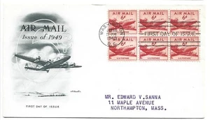 1949 AIRMAIL FDC, DC 4, BLK OF 6 - Picture 1 of 1