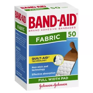 Band-Aid Fabric Sterile Strips 50 Pack Brand Adhesive Bandages Full Width Pad - Picture 1 of 4