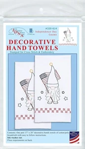 STAMPED FOR CROSS STITCH DECORATIVE HAND TOWELS INDEPENDENCE DAY GNOMES FLAG - Picture 1 of 4