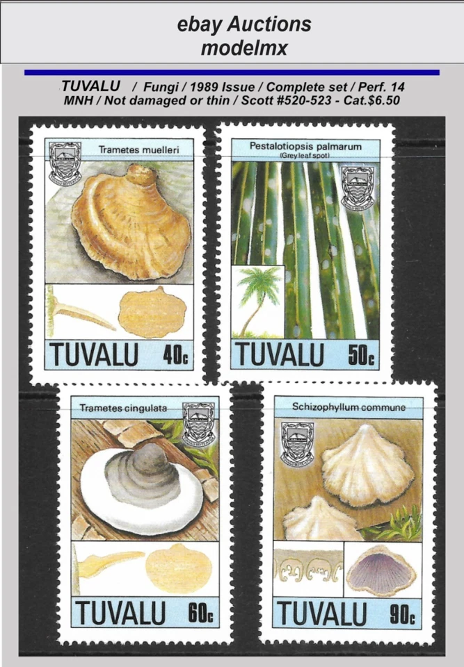 Tuvalu - 1989, Fungi, Complete Set MNH, Sc.#520-523   - Cat.$6.50 - Image 1 of 1