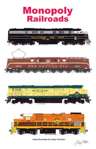 Cartel de ferrocarril de 11""x17"" de Monopoly Railroads firmado por Andy Fletcher - Imagen 1 de 1