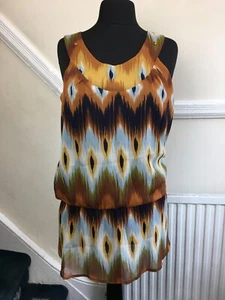 Savoir Multicolour Elastic Waist Scoop Neck Sleeveless Blouse Size 16UK - Picture 1 of 10