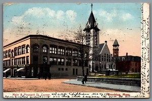 Postcard Brockton MA c1906 Main & Pleasant St. Corner CDS Flag Cancel - Picture 1 of 2