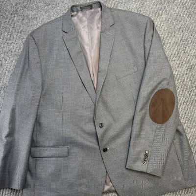 Blazer masculino Lauren Ralph Lauren 56L cinza azul xadrez jaqueta remendos de cotovelo - Imagem 1 de 4