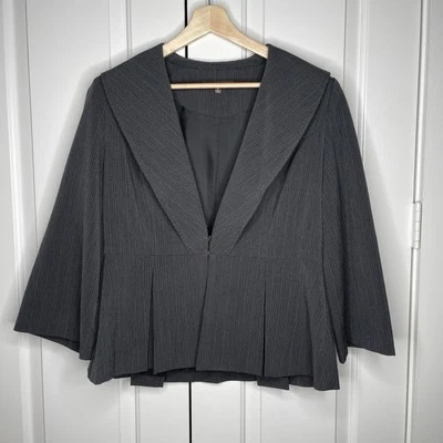 Adrienne Vittadini Women’s 1X Plus Blazer | Charcoal Gray Pinstripe | Pleated He - Image 1 of 4