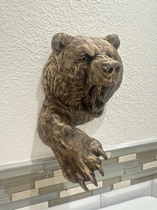 Grizzly Bear Head 8x7x5 Wall Mount Hanging Sculpture Cabin Lake House Decor Art - Picture 1 of 6