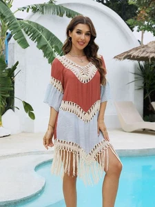 Women's Beach Dress with Unique Patchwork Design and Breathable Fabric - Picture 1 of 12