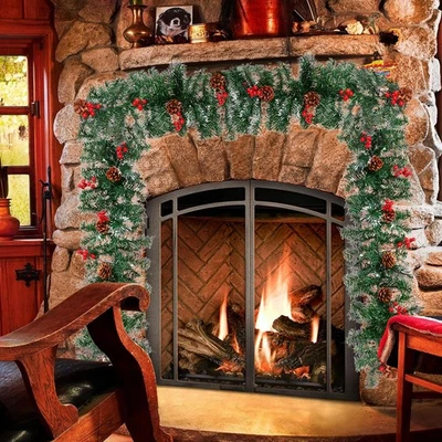 Guirnalda de Navidad preiluminada de 9 pies ramas mixtas con conos de pino bayas rojas Allgala Foto 1 de 4