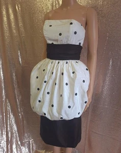 BLACK & WHITE POLKA DOT vintage 1980s PEPLUM BUBBLE SKIRT PARTY DRESS XS - Picture 1 of 10