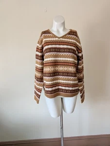 Vintage Cottage Core Knit Sweater M Earth Tones Grunge Brown Striped Wool Blend - Picture 1 of 10