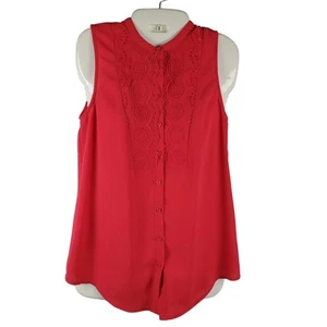 Maeve Red Button Front Sleeveless Blouse Size 2 XS Panel Neckline, Preowned - Picture 1 of 5