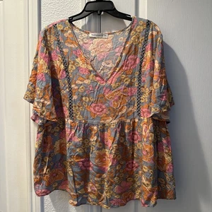Top Rusttydustty donna più manica lanterna floreale manica a sbuffo 2XL WESTERN - Foto 1 di 11