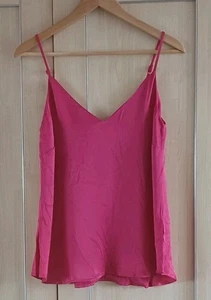 Ladies Pink Silk Feel V Neck Strappy Camisole Vest Top Shirt Blouse Fit Size 10 - Picture 1 of 1