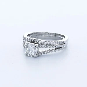 1.45CTW AGI LAB DIAMONDS D/SI1 ROUND CUT PLATINUM SPLIT-BAND SIDE-STONE RING SET - Picture 1 of 3