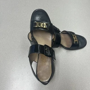 Salvatore Ferragamo Black Patent Leather Slingback Block Heels Sandals Sz 8.5AAA - Picture 1 of 11