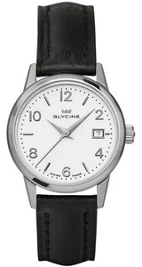 Orologio Glycine 3909-11-Lbk9 Donna Nero Vera Pelle Made in Svizzera Quadrante Bianco - Foto 1 di 1