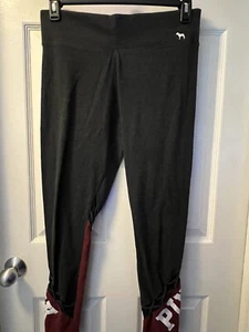 Victoria's Secret Pink Yoga Pants Leggings Large Faux Ankle Cutouts Black/Maroon - Picture 1 of 5