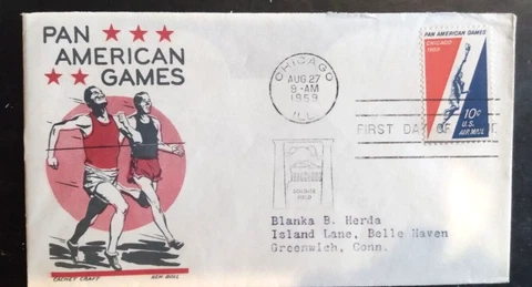 BASKETBALL & TRACK  PAN AMERICAN GAMES CHICAGO 1959 KEN BOLL CACHET FDC MISSING Cover