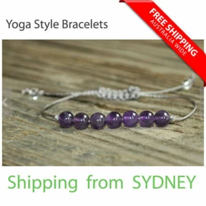 Purple Amethyst Beads Beaded Bracelet Chakra Yoga Macrame Men Women Girls - Picture 1 of 2