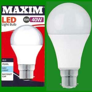 6x 6W (=40W) GLS BC B22 A60 LED Light Bulb Lamp 6500K Daylight White 470Lm Maxim - Picture 1 of 1