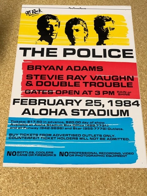 The Police Bryan Adams Stevie Ray Vaughan 1984 Cardstock Concert Poster 12x18 - Image 1 of 1